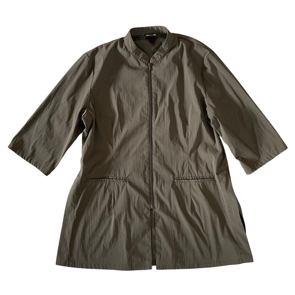 Noel Asmar‎ Dolce Spa Uniform Tunic Top olive green Women Sz L Full Zip Pockets